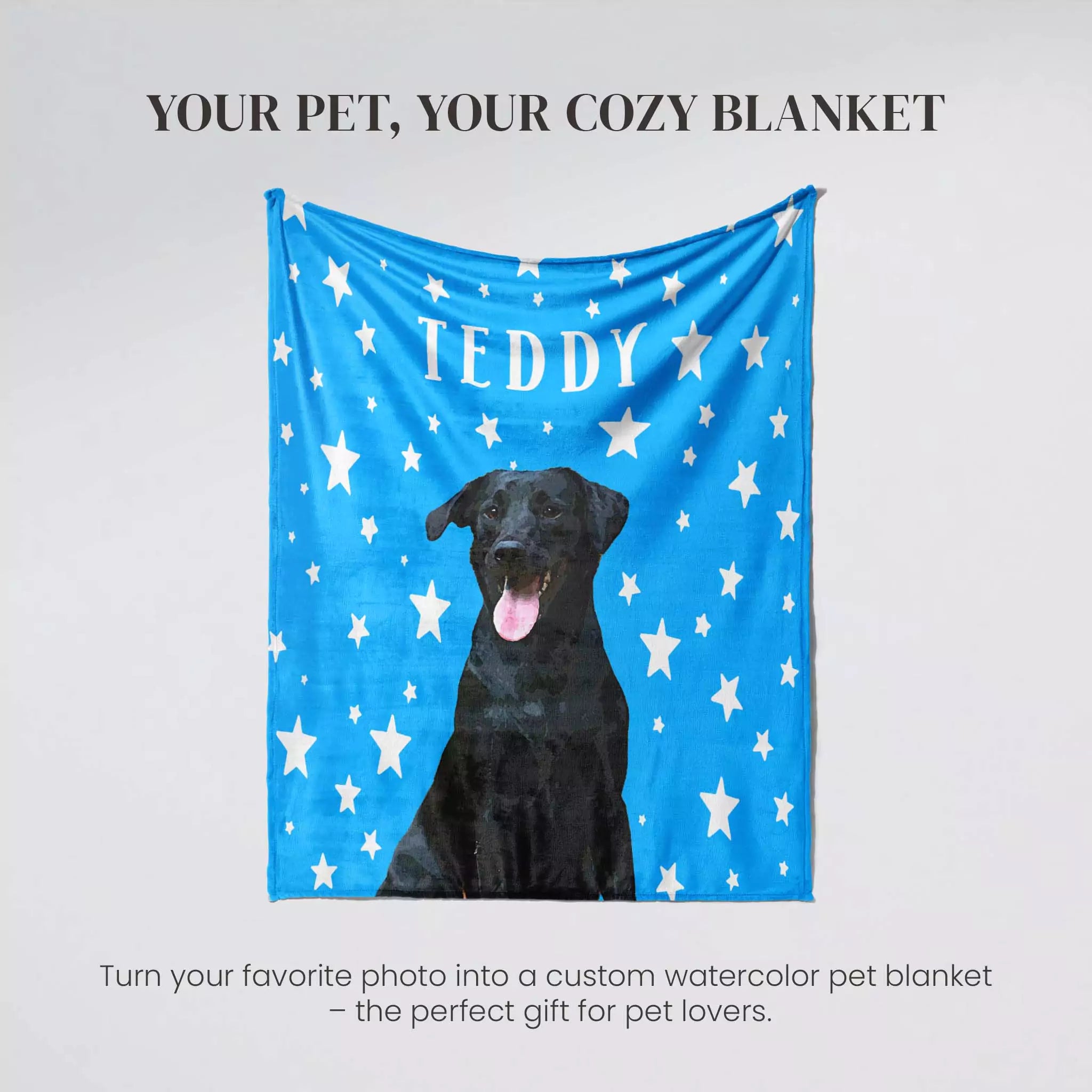 Turn your favorite dog photo into a custom watercolor dog blanket. 