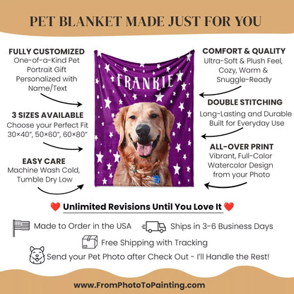 Christmas Custom Dog Blanket from Photo in Plum Color - FromPhotoToPainting