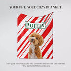 Red and white striped blanket with a Poodle dog and 'Muffin' text on a gray background