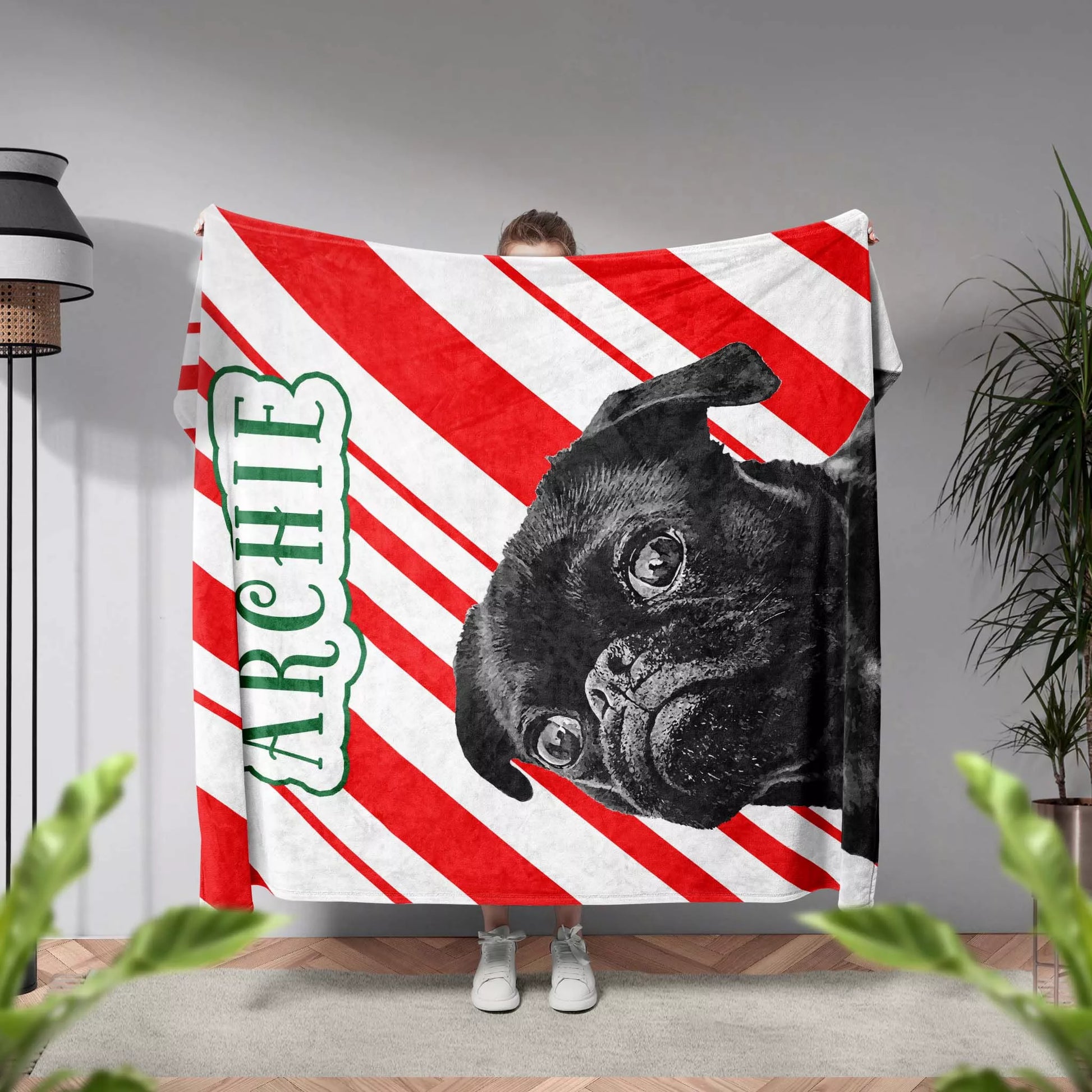 Christmas Dog Blanket Custom Made for Pug Dog - FromPhotoToPainting