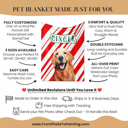 Custom Made Christmas Dog Blanket Golden Retriever - FromPhotoToPainting