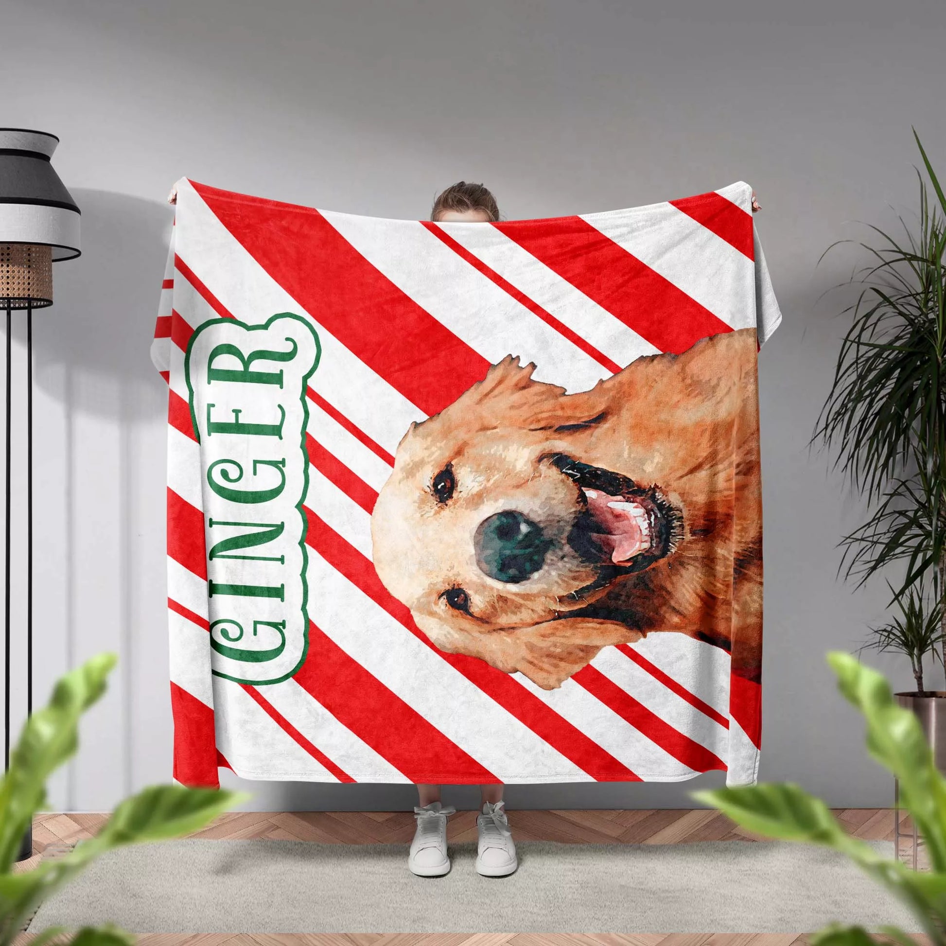 Custom Made Christmas Dog Blanket Golden Retriever - FromPhotoToPainting