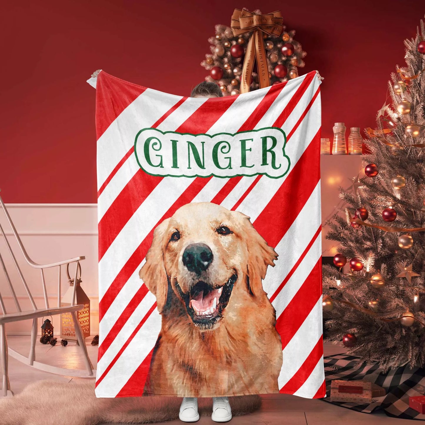 Custom Made Christmas Dog Blanket Golden Retriever - FromPhotoToPainting