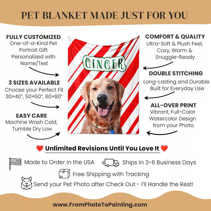 Christmas Dog Blanket for Couch with Golden Retriever - FromPhotoToPainting