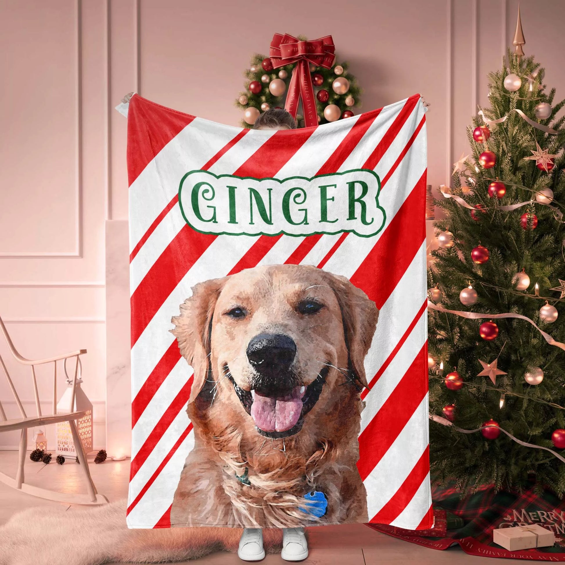 Christmas Dog Blanket for Couch with Golden Retriever - FromPhotoToPainting