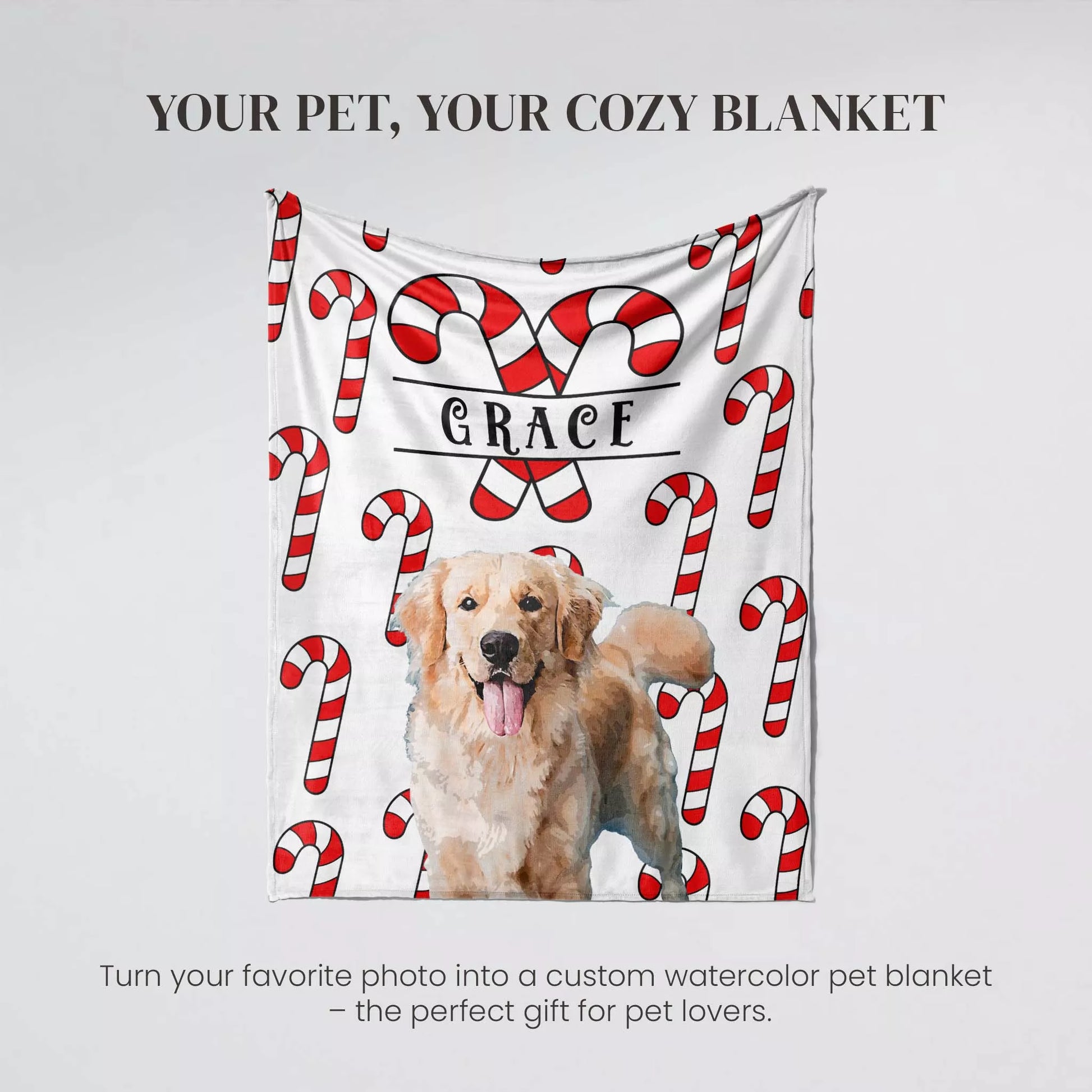 Christmas Patterned Custom Dog Blanket for Golden Retriever - FromPhotoToPainting