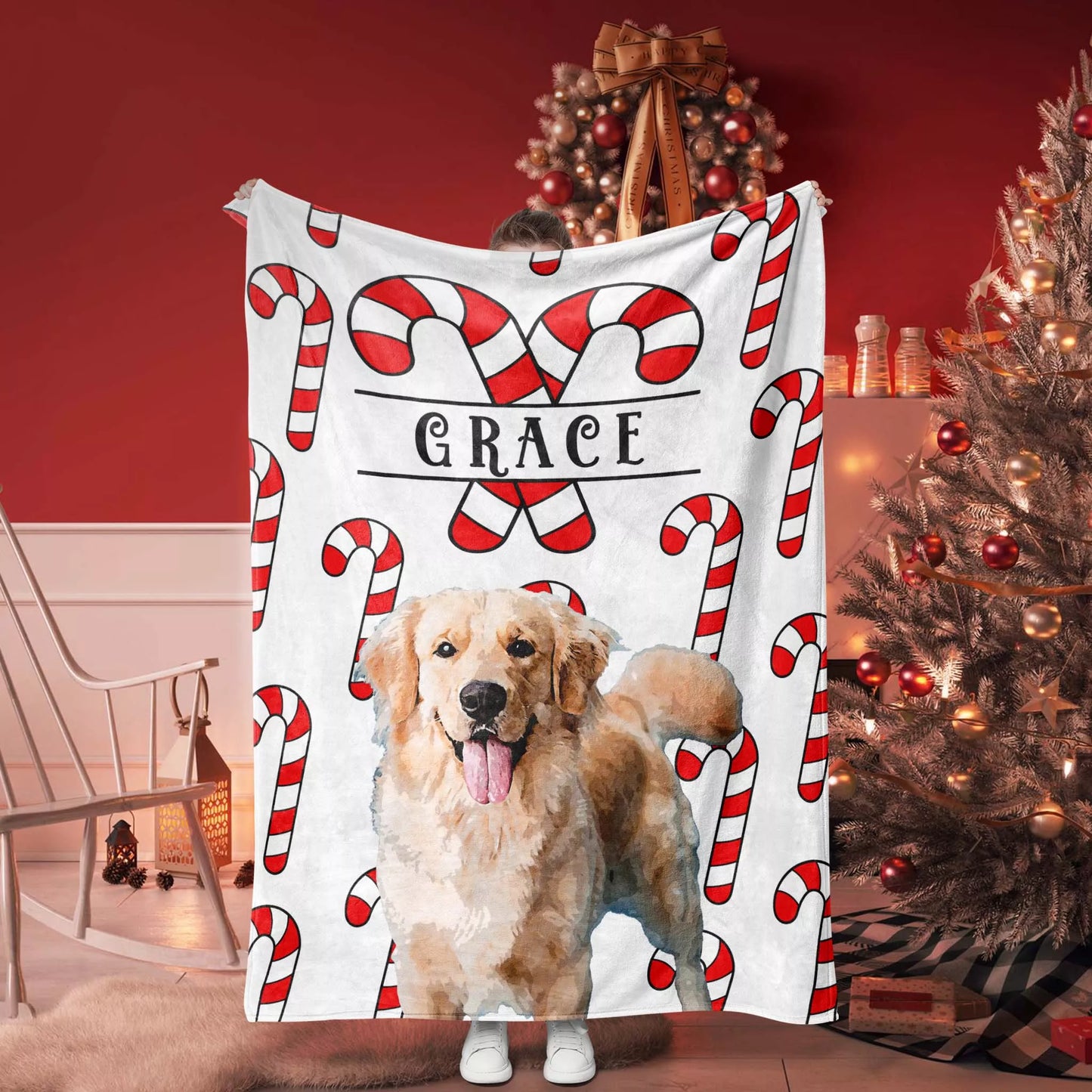 Christmas Patterned Custom Dog Blanket for Golden Retriever - FromPhotoToPainting