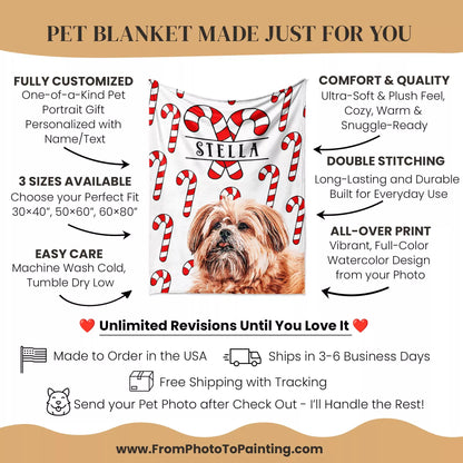 Christmas Patterned Customizable Dog Blanket with Shih Tzu - FromPhotoToPainting