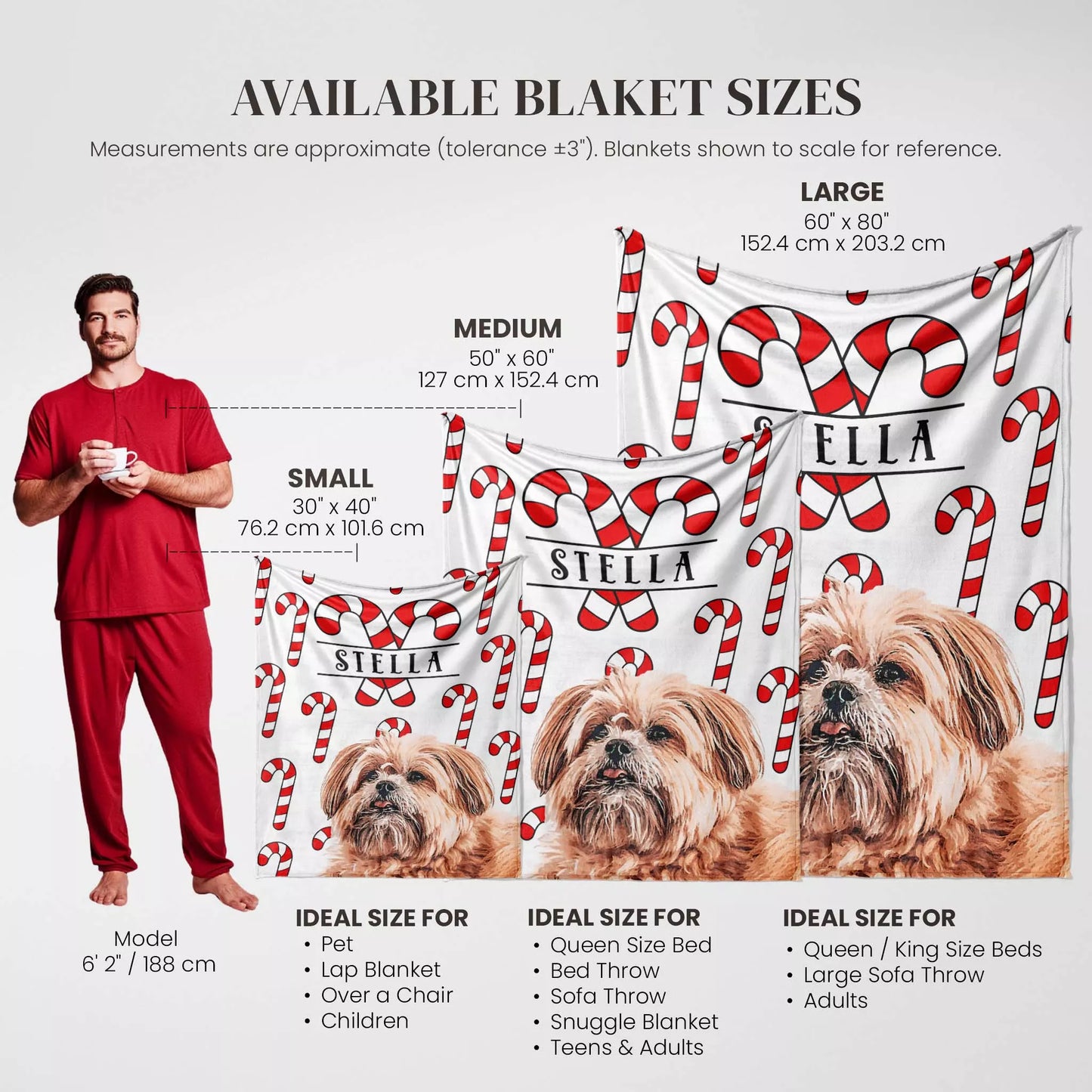 Christmas Patterned Customizable Dog Blanket with Shih Tzu - FromPhotoToPainting