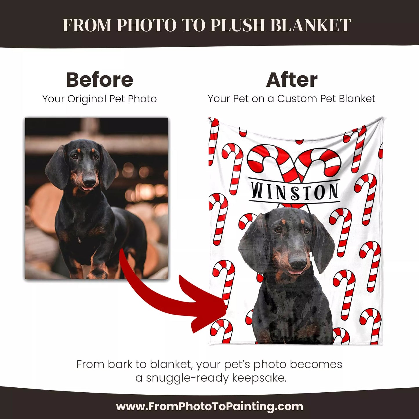 Christmas Personalized Dog Blanket for Wiener Dog - FromPhotoToPainting