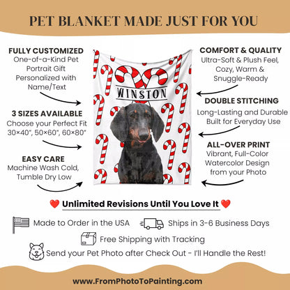 Christmas Personalized Dog Blanket for Wiener Dog - FromPhotoToPainting