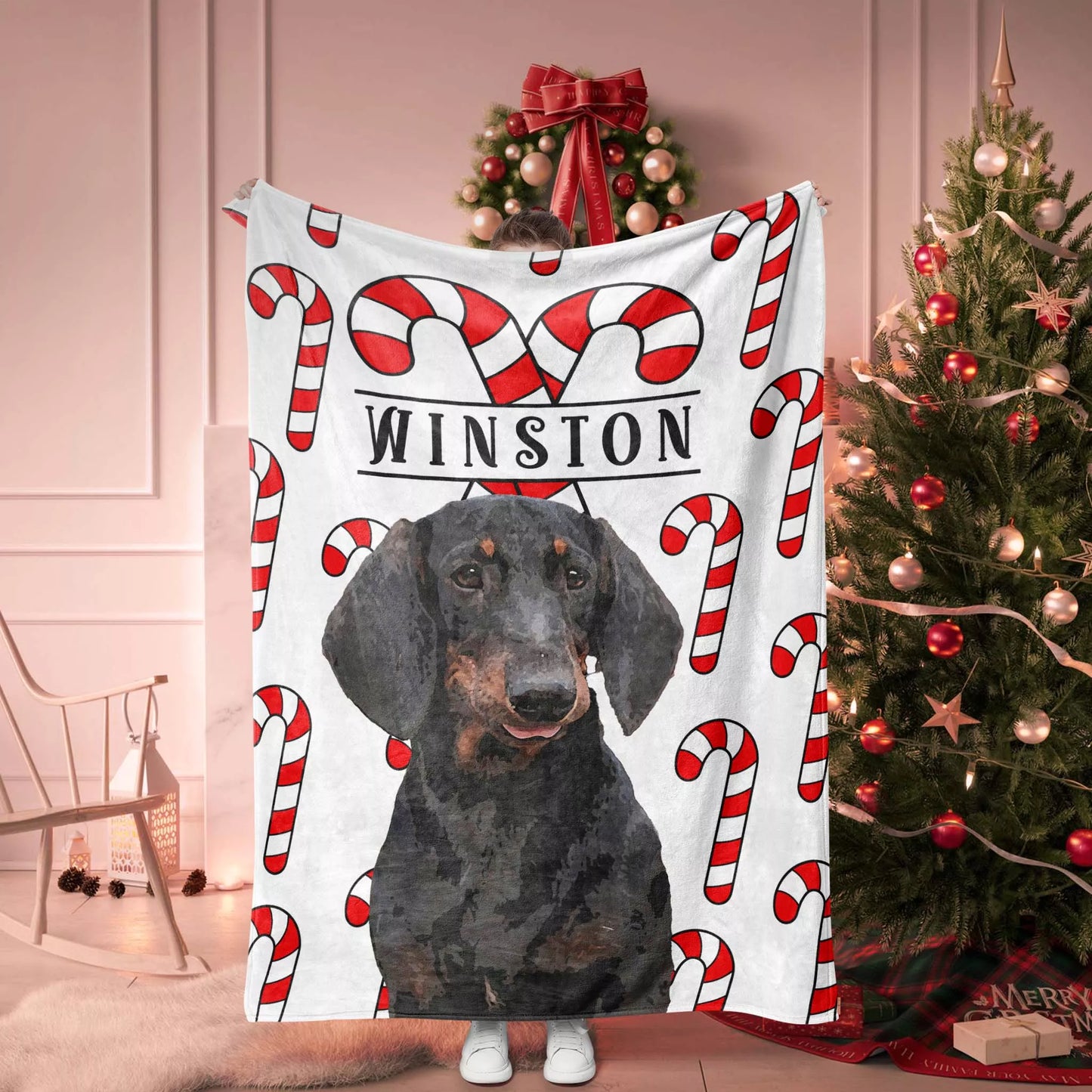 Christmas Personalized Dog Blanket for Wiener Dog - FromPhotoToPainting