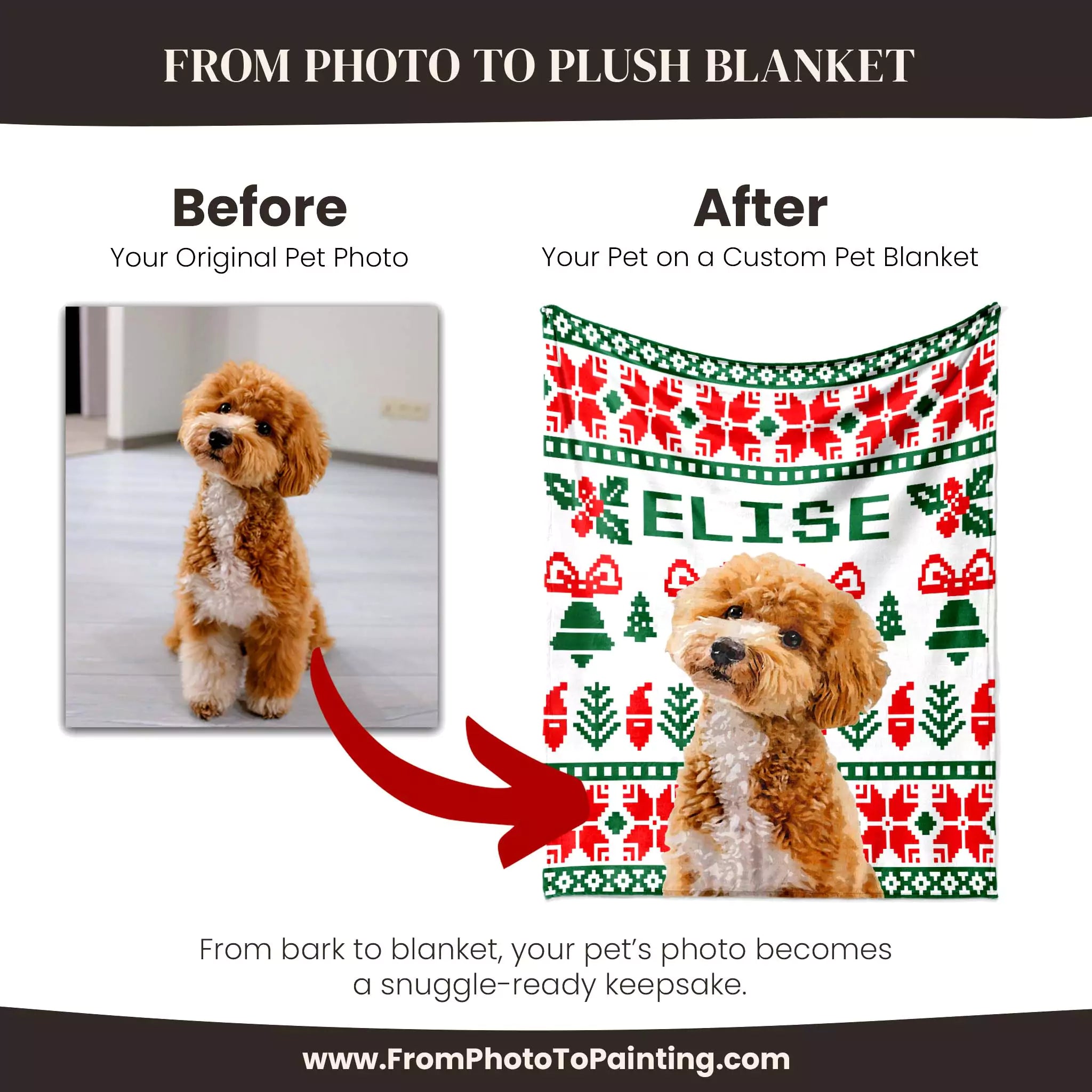 Christmas Ugly Sweater Custom Dog Blanket with Poodle from photo into a blanket. 
