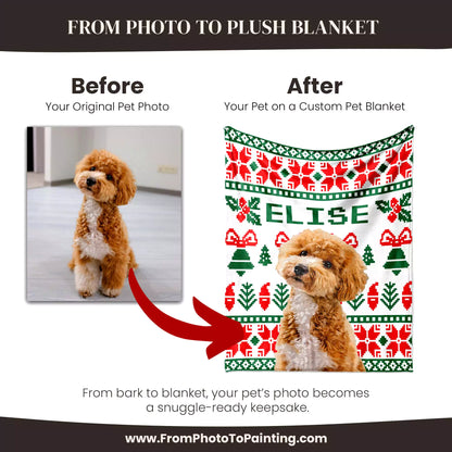Christmas Ugly Sweater Custom Dog Blanket with Poodle - FromPhotoToPainting