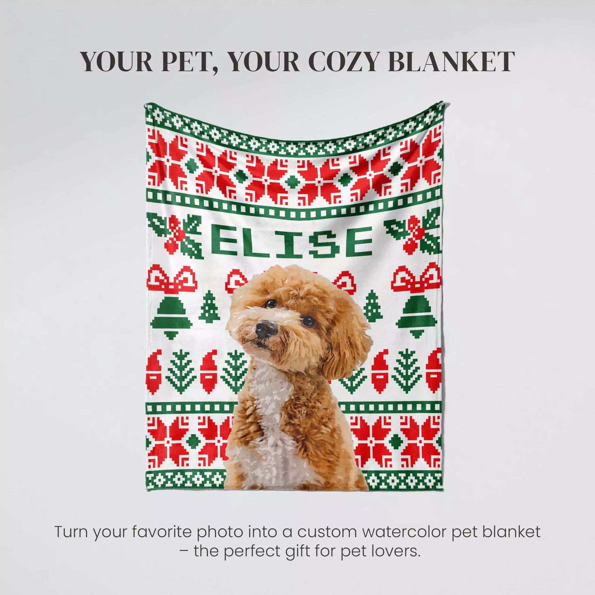 Christmas Ugly Sweater Custom Dog Blanket with Poodle - FromPhotoToPainting