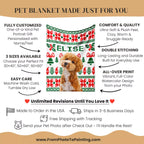 Christmas Ugly Sweater Custom Dog Blanket with Poodle with a dog design and customization information on a beige background