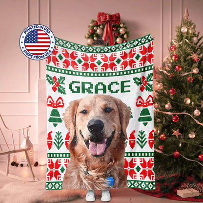 Christmas Ugly Sweater Custom Made Dog Blanket with Golden Retriever - FromPhotoToPainting