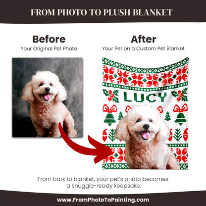 Christmas Ugly Sweater Custom Named Dog Blanket with Poodle - FromPhotoToPainting