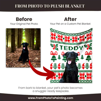 Christmas Ugly Sweater Custom Photo Dog Blanket with Black Labrador - FromPhotoToPainting