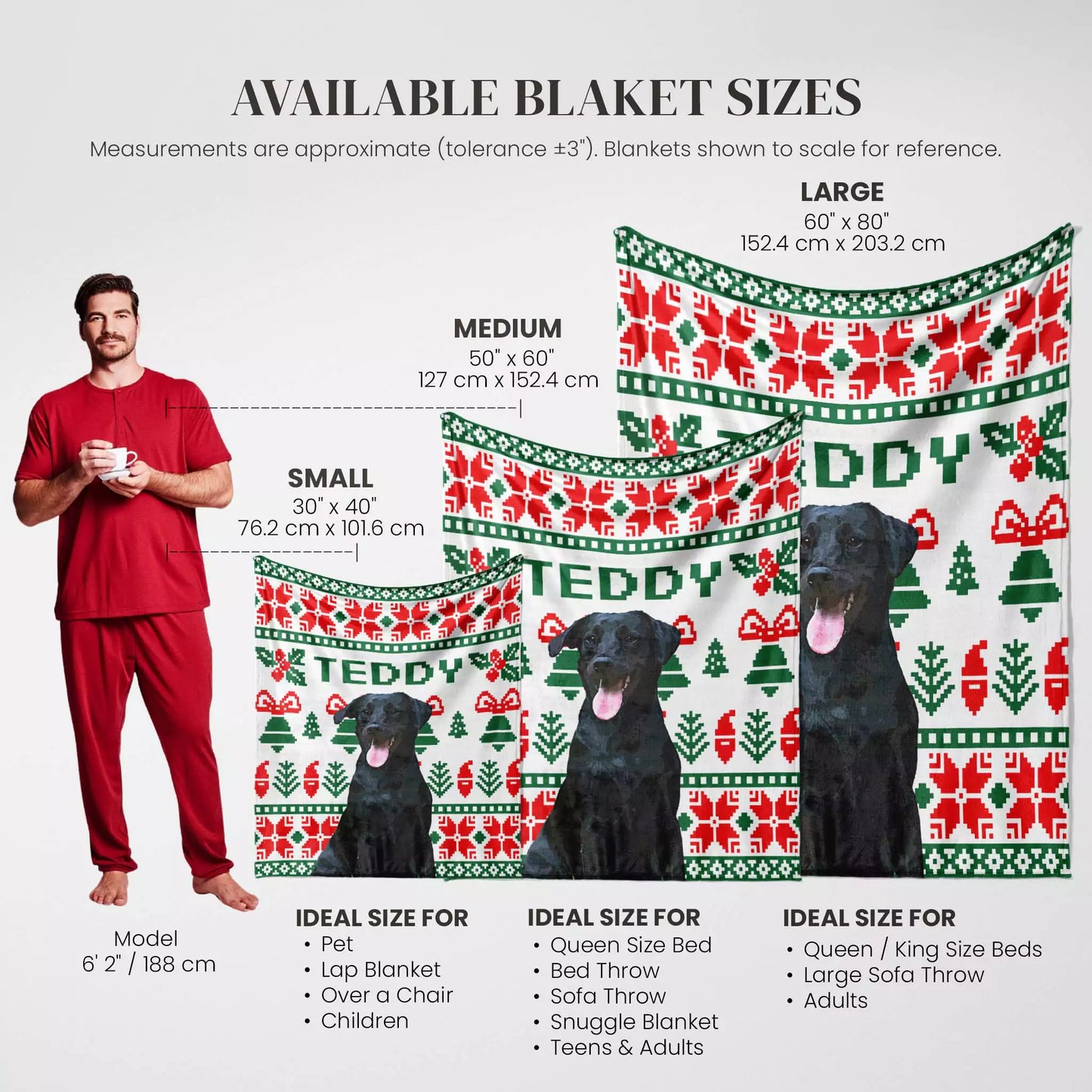 Christmas Ugly Sweater Custom Photo Dog Blanket with Black Labrador - FromPhotoToPainting