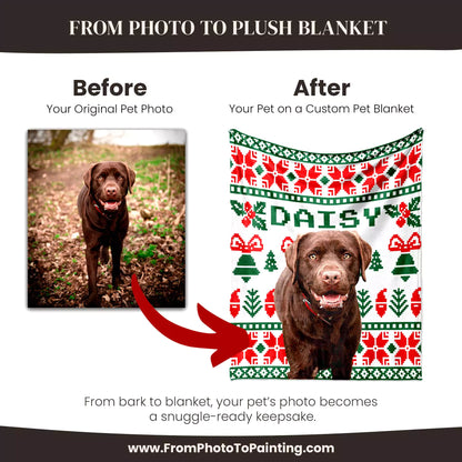 Christmas Ugly Sweater Customizable Dog Blanket with Brown Labrador - FromPhotoToPainting
