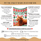 Christmas Ugly Sweater Customized Dog Blanket with Poodle with personalized design and dog photo, featuring text about product features and customization options.