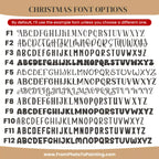 Collection of Christmas font options with a beige border and text at the top.