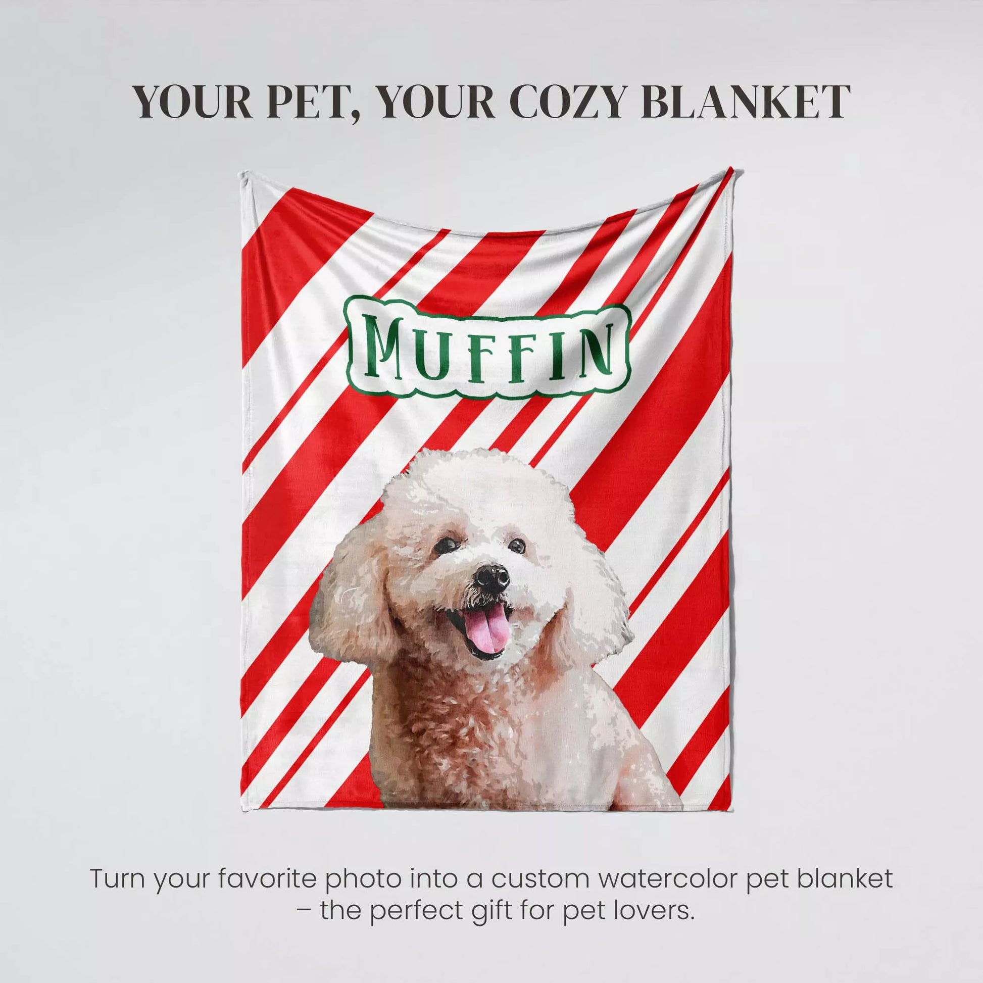 Custom Christmas Dog Blanket for Poodle - FromPhotoToPainting