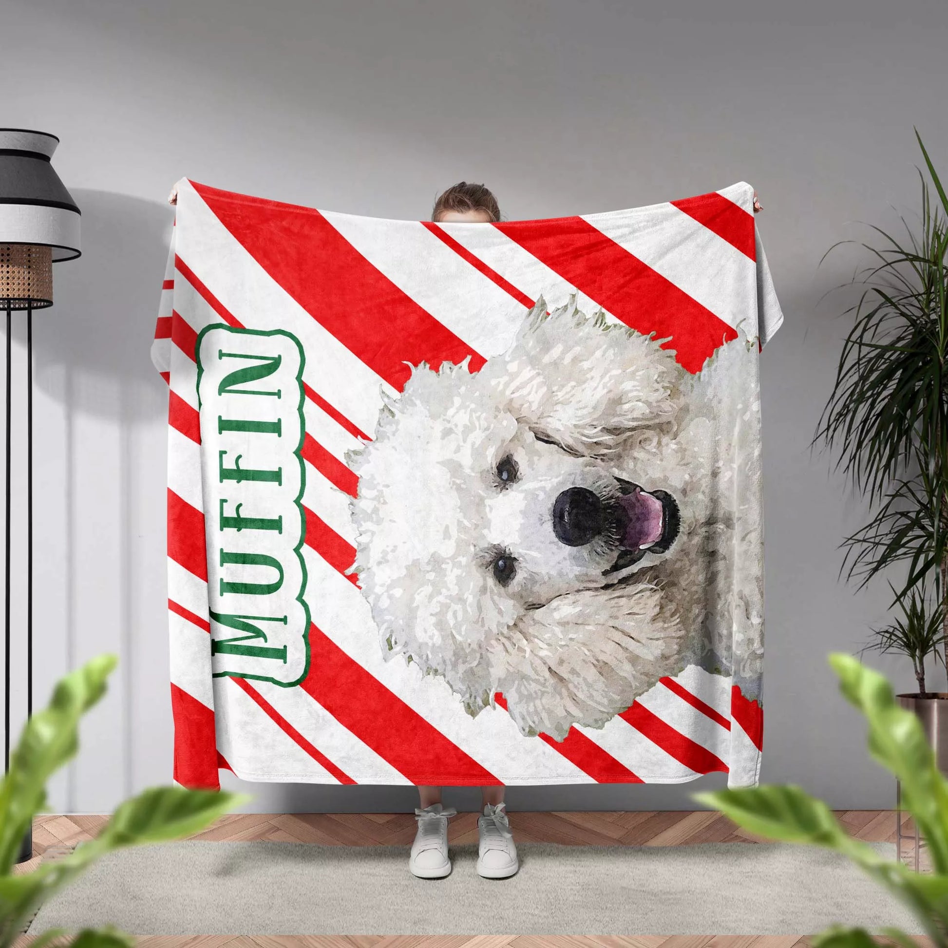 Custom Christmas Dog Blanket for Poodle Dog - FromPhotoToPainting