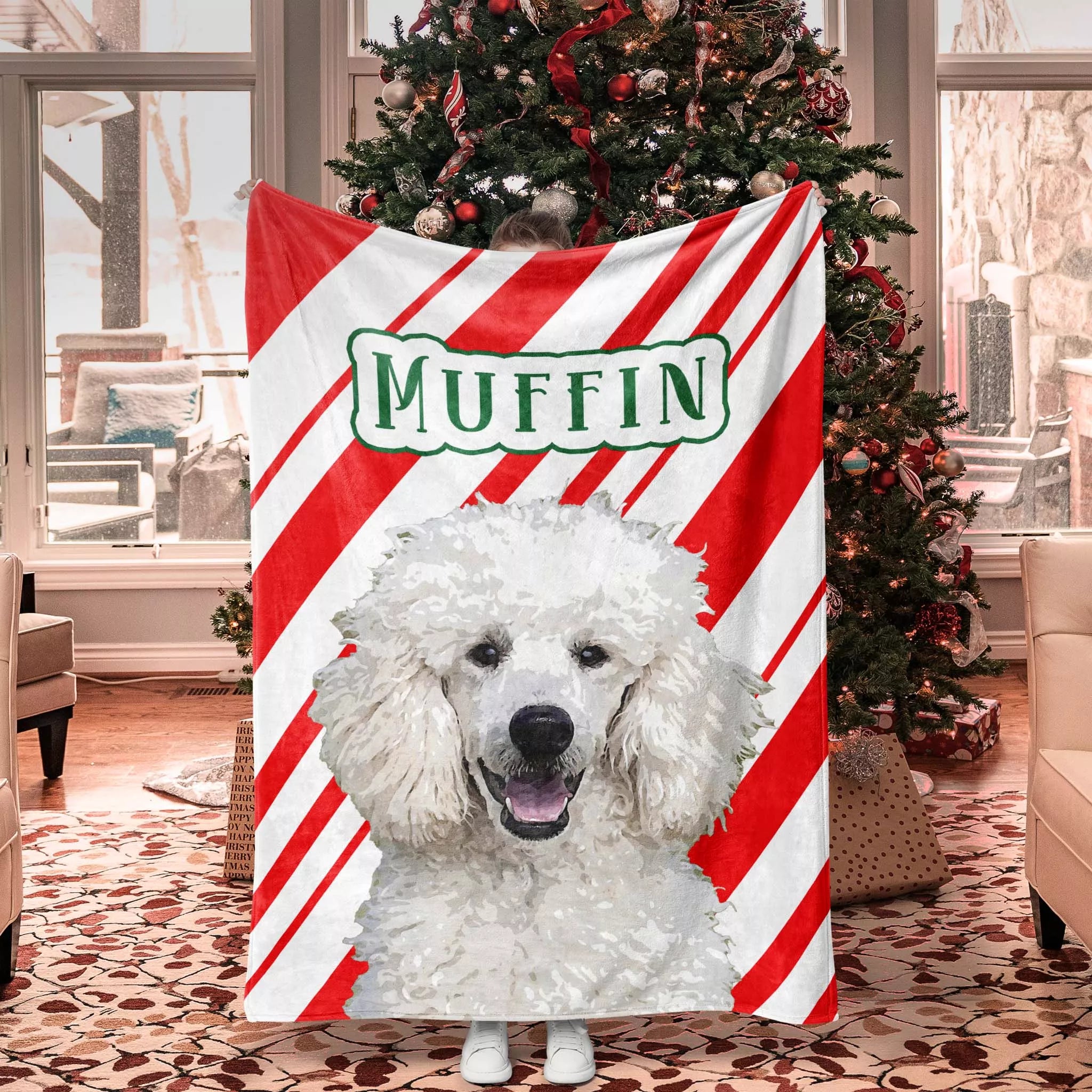 Custom Christmas Dog Blanket for Poodle Dog - FromPhotoToPainting