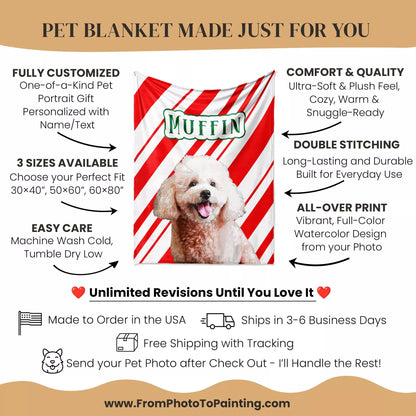 Custom Christmas Dog Blanket for Poodle - FromPhotoToPainting