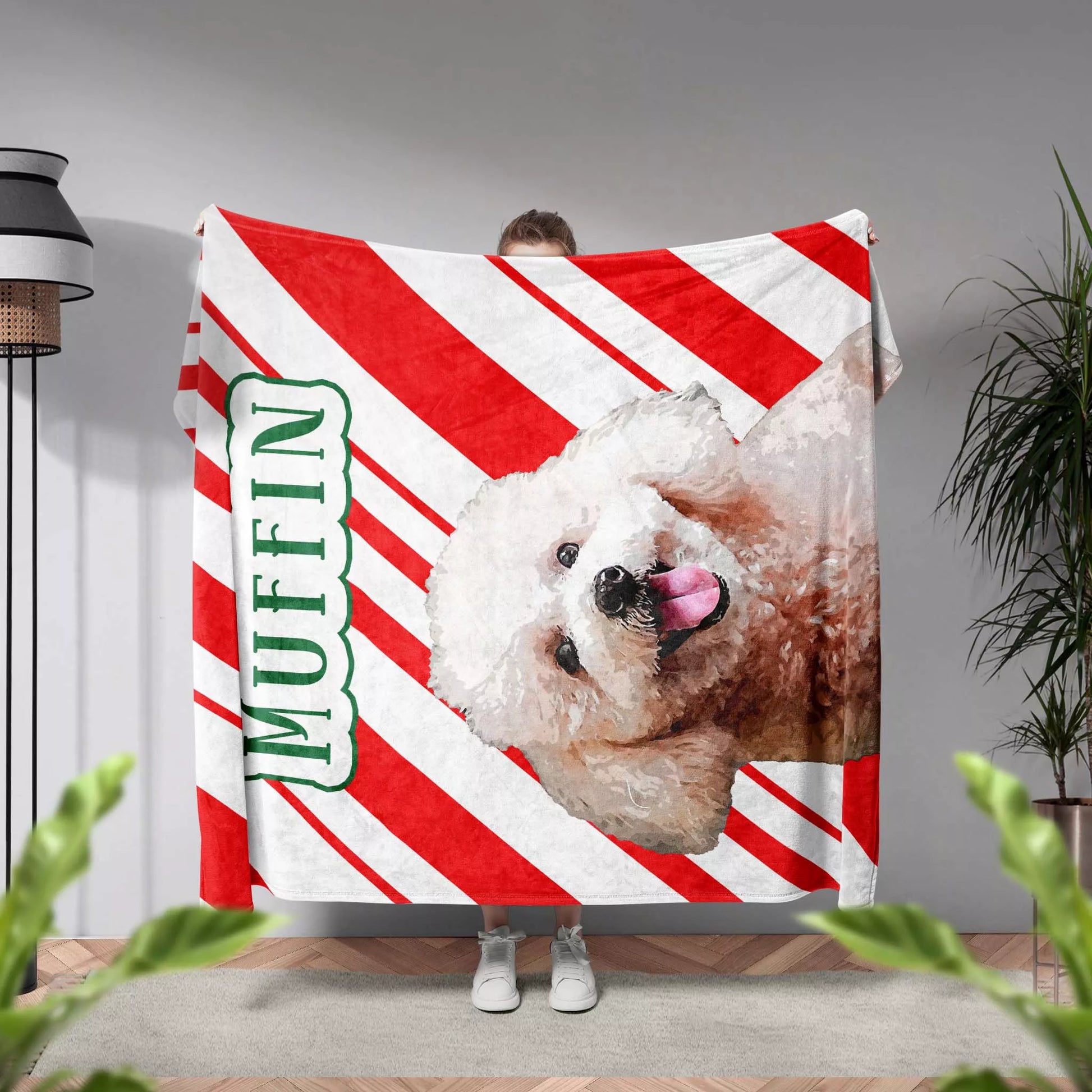 Custom Christmas Dog Blanket for Poodle - FromPhotoToPainting