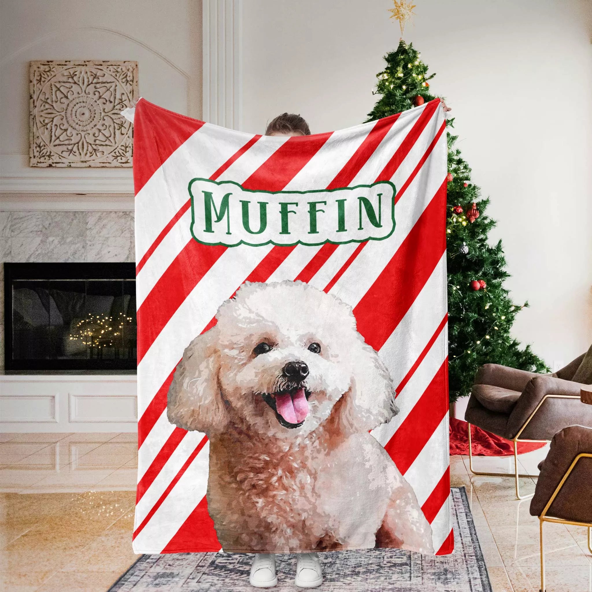 Custom Christmas Dog Blanket for Poodle - FromPhotoToPainting