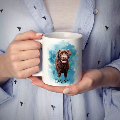 Custom Dog Mug in Blue with Brown Labrador - FromPhotoToPainting