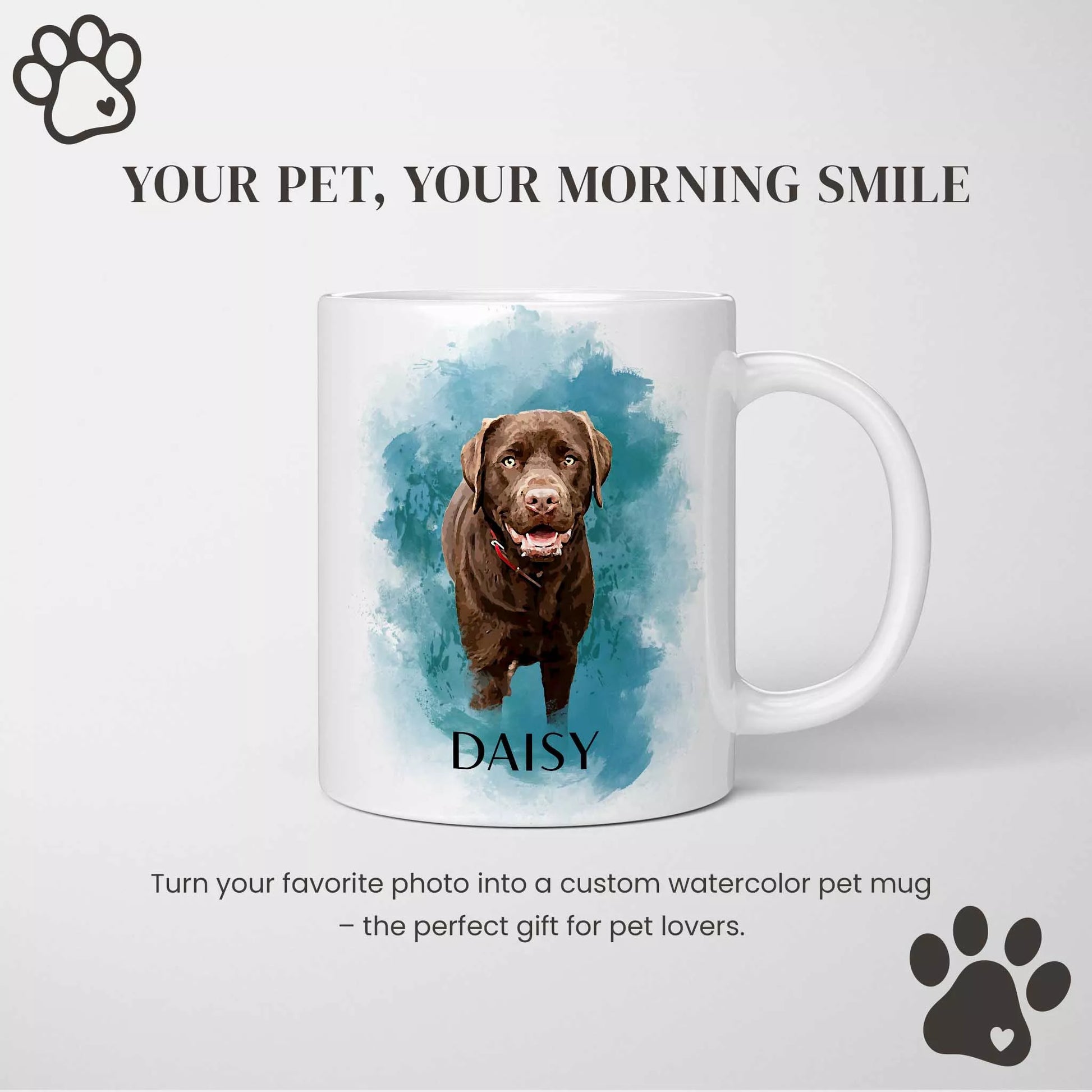 Custom Dog Mug in Blue with Brown Labrador - FromPhotoToPainting