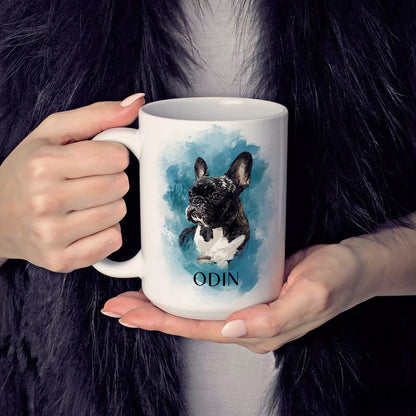 Custom Frenchie Mug in Blue with Photo & Name - FromPhotoToPainting