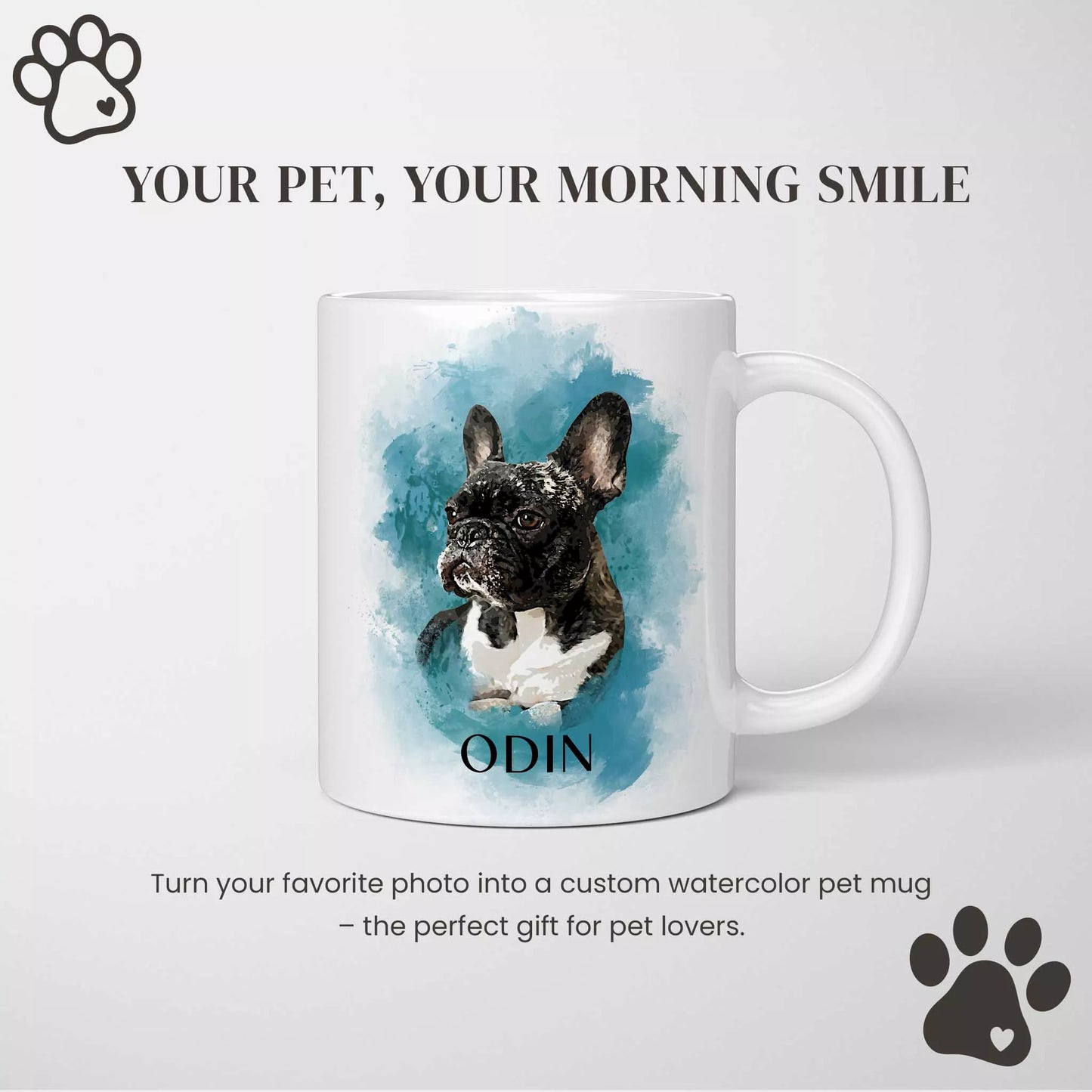 Custom Frenchie Mug in Blue with Photo & Name - FromPhotoToPainting