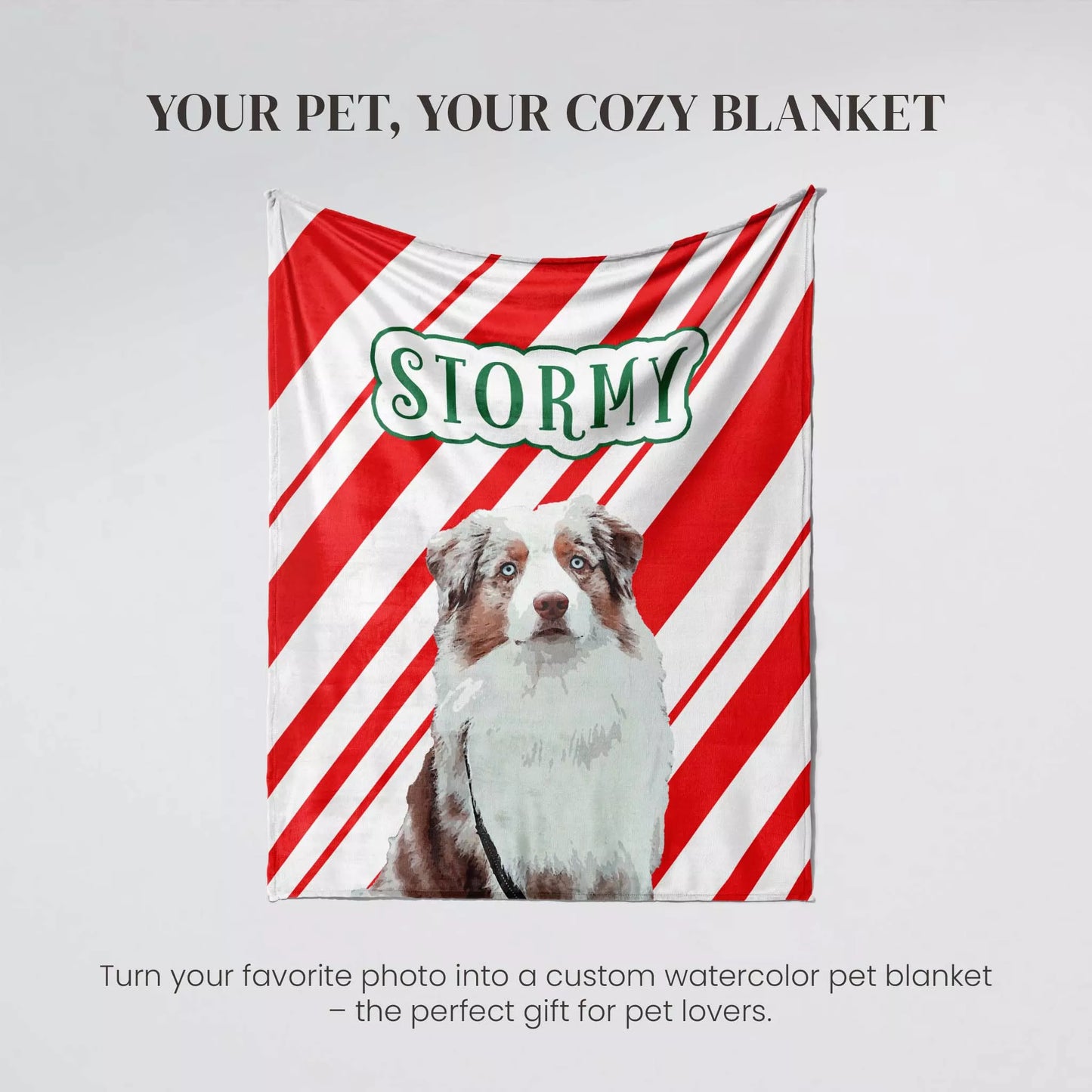 Custom Made Christmas Dog Blanket for Australian Shepherd - FromPhotoToPainting