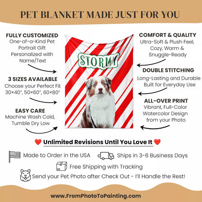 Custom Made Christmas Dog Blanket for Australian Shepherd - FromPhotoToPainting