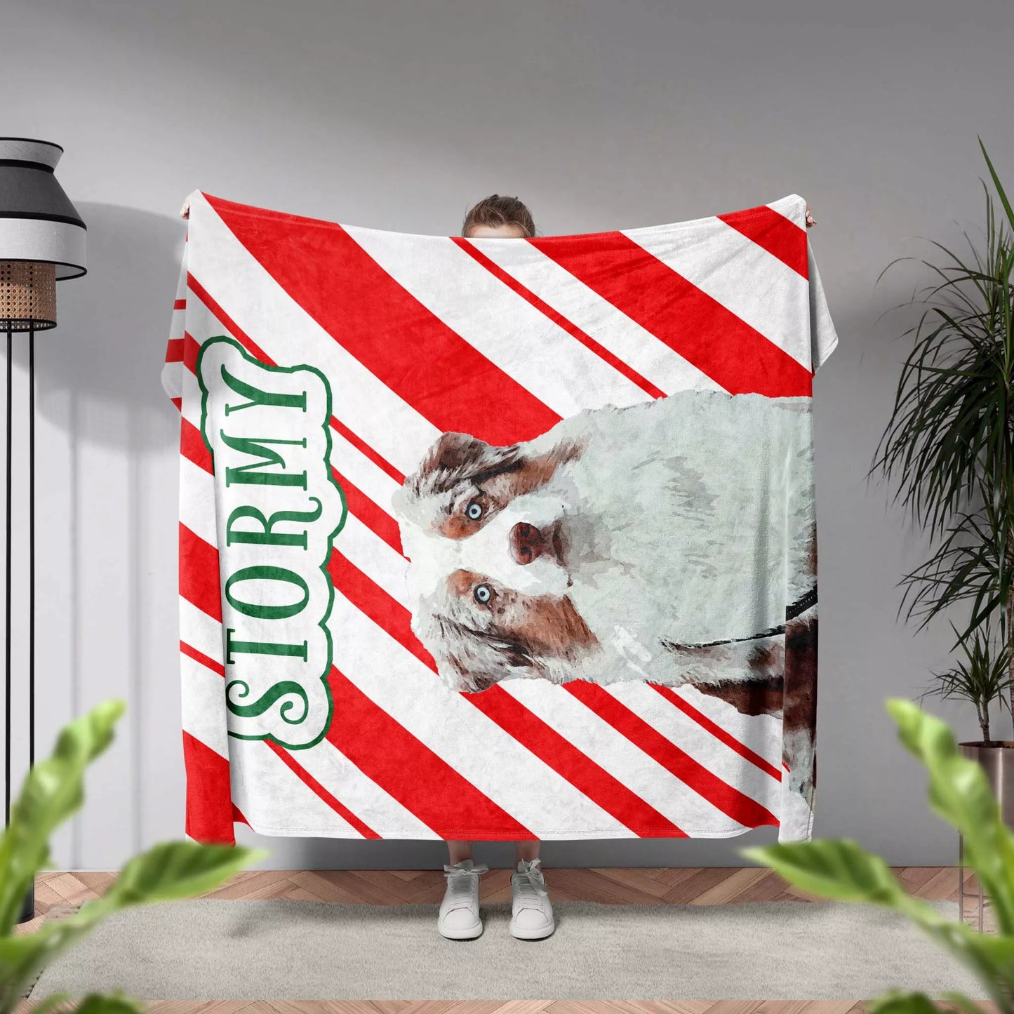 Custom Made Christmas Dog Blanket for Australian Shepherd - FromPhotoToPainting
