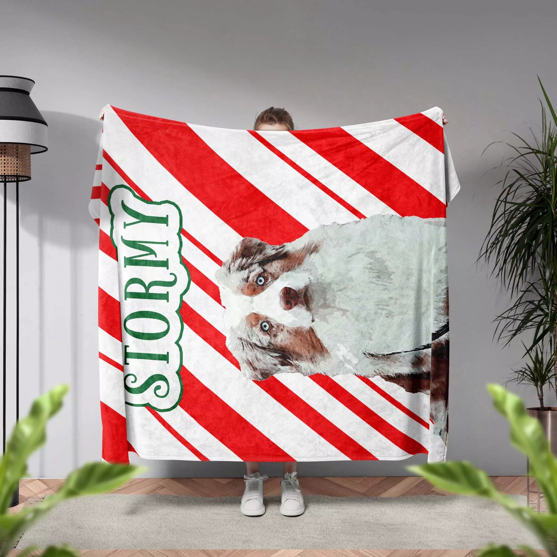 Custom Made Christmas Dog Blanket for Australian Shepherd - FromPhotoToPainting