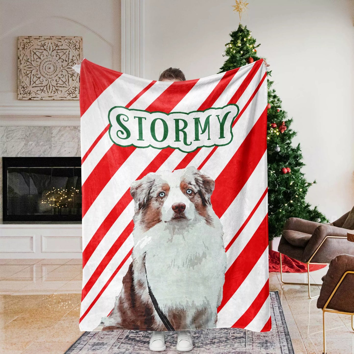 Custom Made Christmas Dog Blanket for Australian Shepherd - FromPhotoToPainting
