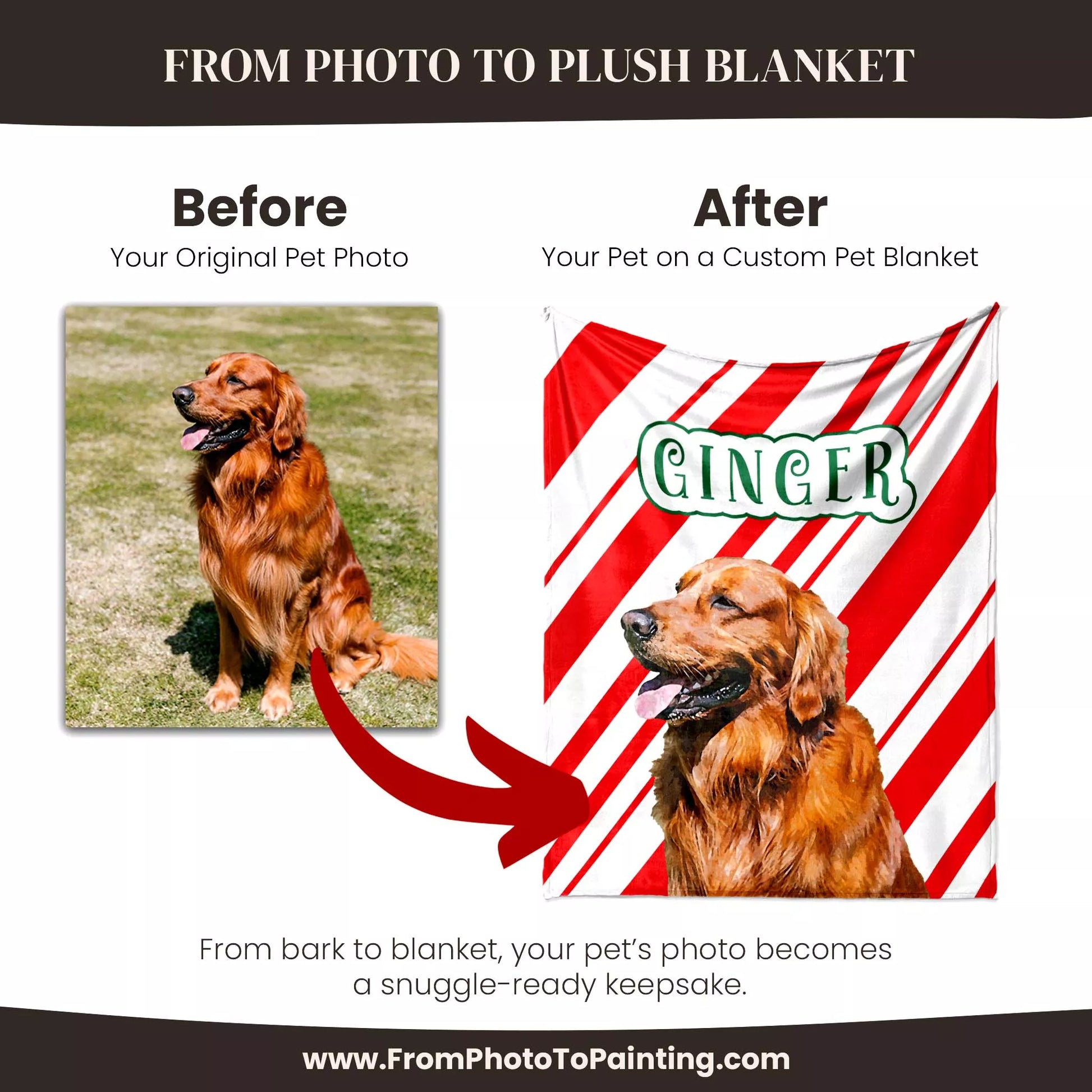Custom Made Christmas Dog Blanket for Golden Retriever - FromPhotoToPainting