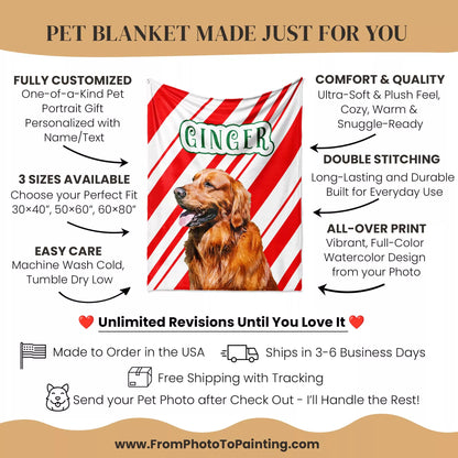 Custom Made Christmas Dog Blanket for Golden Retriever - FromPhotoToPainting