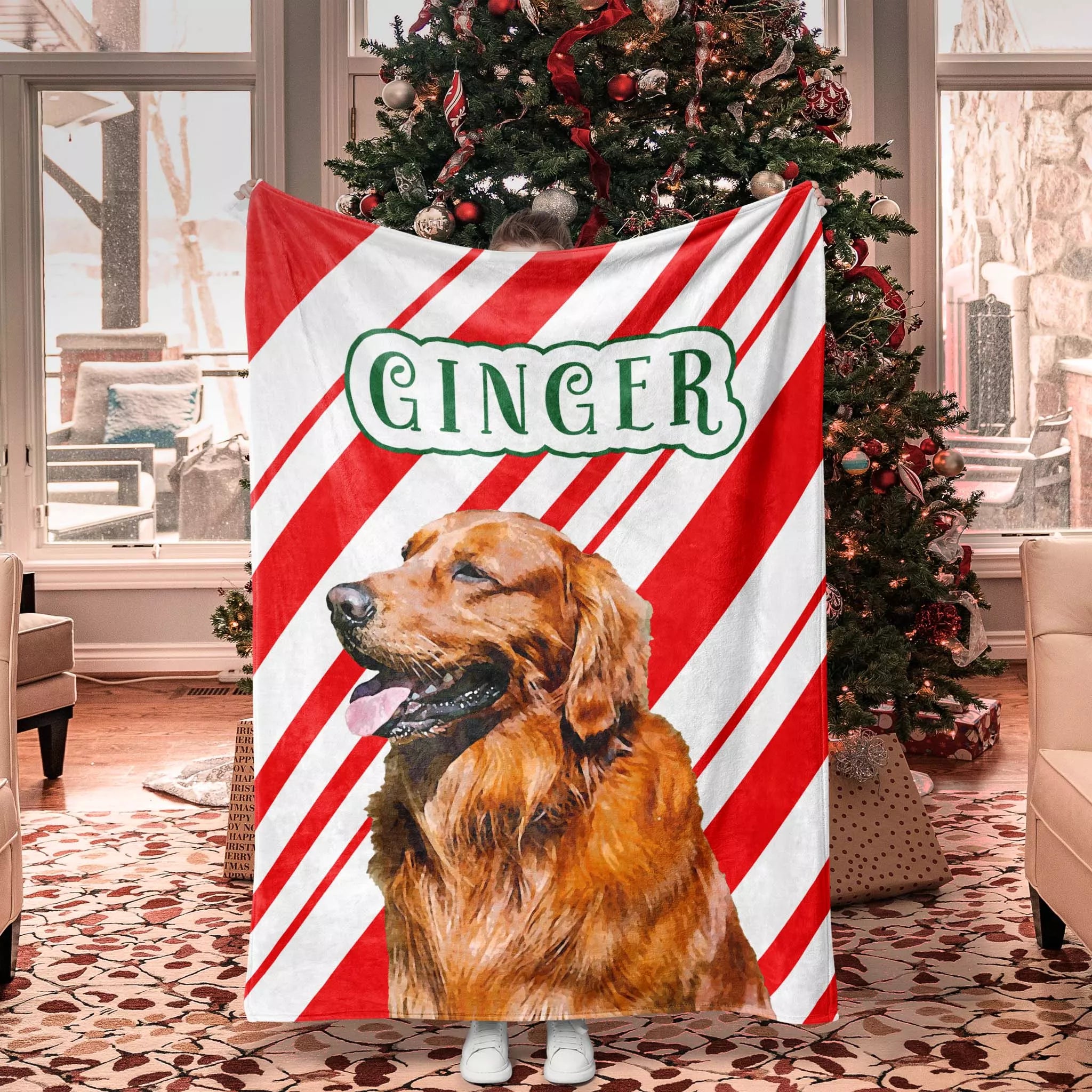 Custom Made Christmas Dog Blanket for Golden Retriever - FromPhotoToPainting