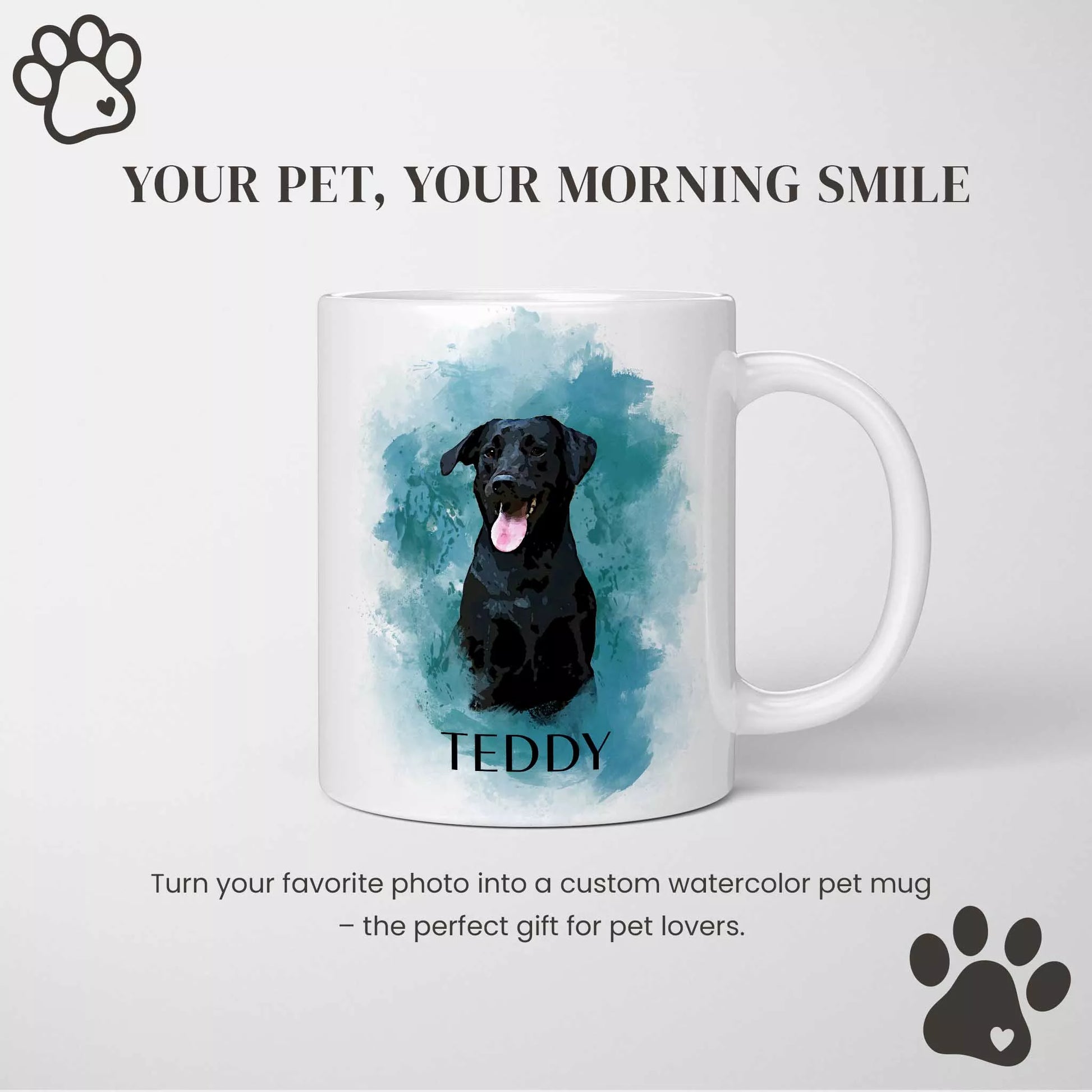 Personalized Black Labrador Mug in Blue – Photo & Name - FromPhotoToPainting