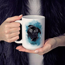 Personalized Black Pug Mug in Blue - FromPhotoToPainting