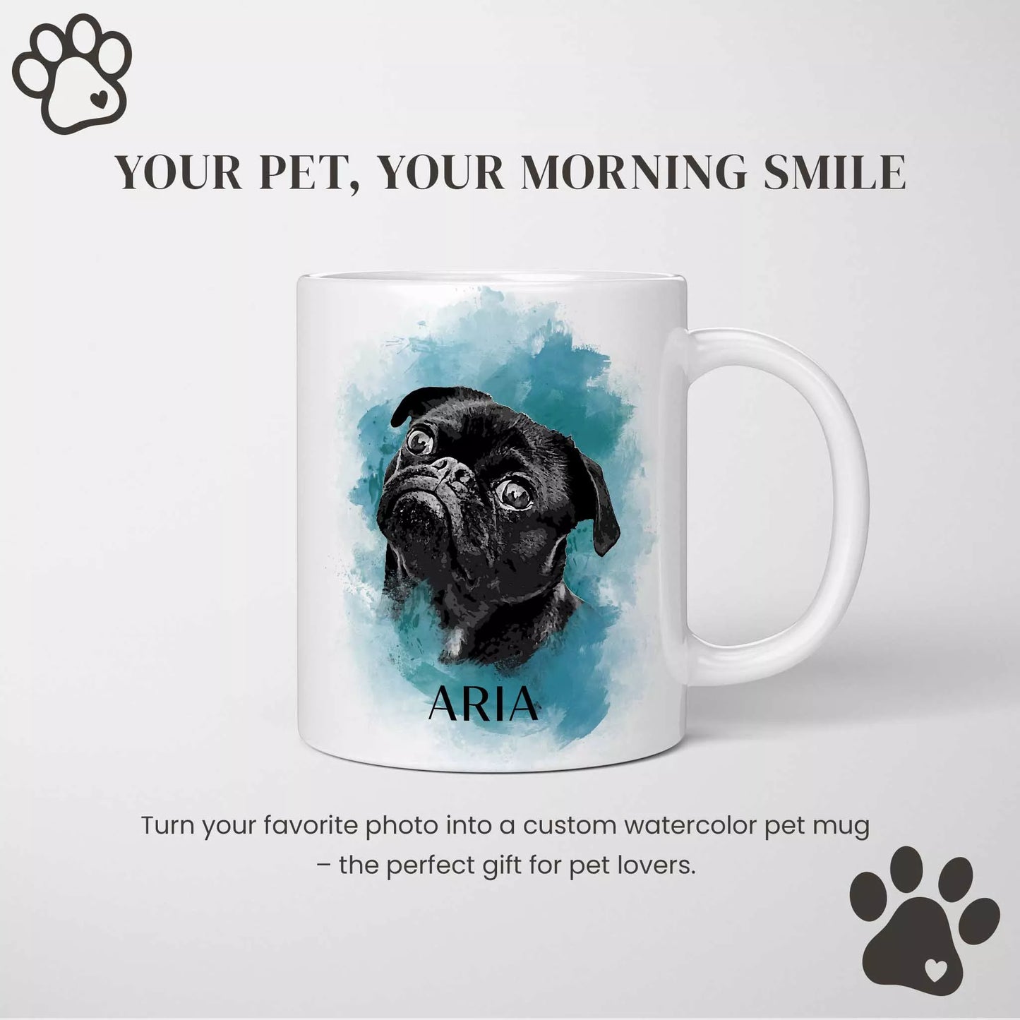 Personalized Black Pug Mug in Blue - FromPhotoToPainting