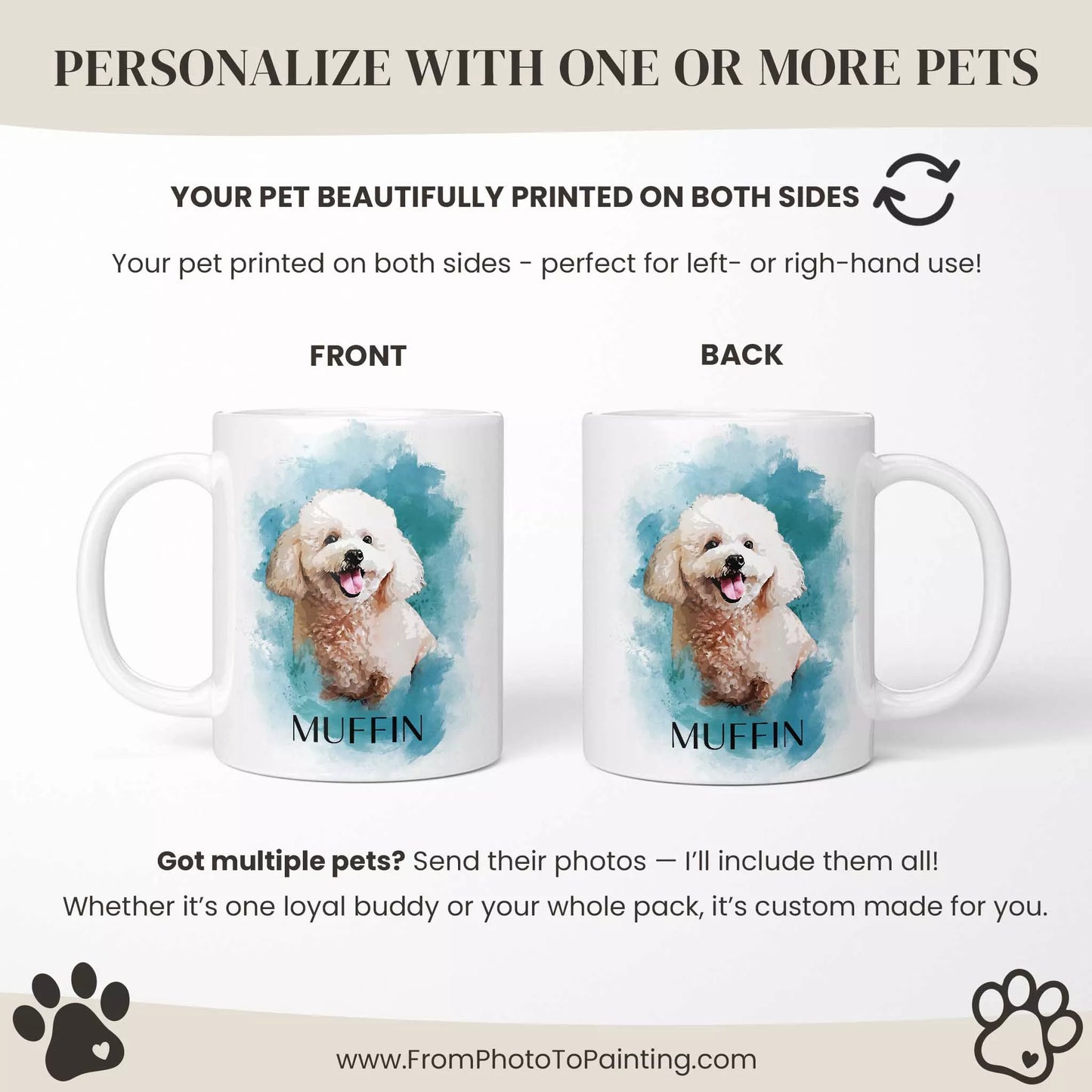 Mug with a Poodle dog printed on both sides, featuring the brand 'From Photo to Painting'.