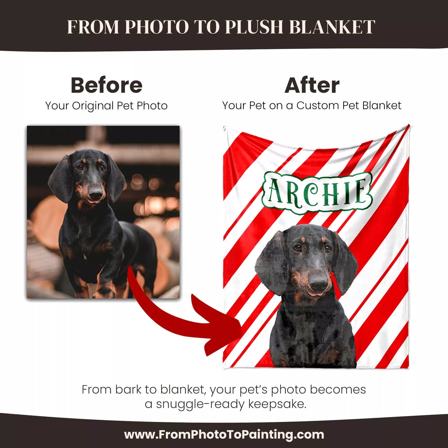 Personalized Christmas Dog Blanket Wiener Dog - FromPhotoToPainting